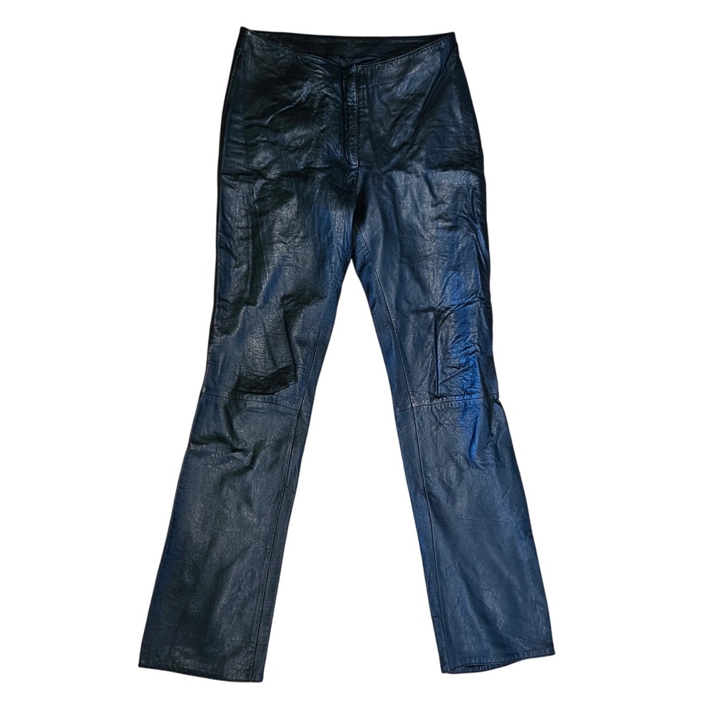 Isabela Kristina Womens Black Genuine Leather Straight Leg Pants Size 7 Vintage